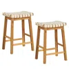 Hivvago Faux Pu Leather Bar Stools Set Of 2 With Woven Curved Seat Naturales In Multi