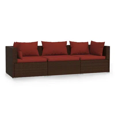 Hivvago Faye 3pc Outdoor Modular Sectional Sofa Set, 3 Cushions, Red Brown