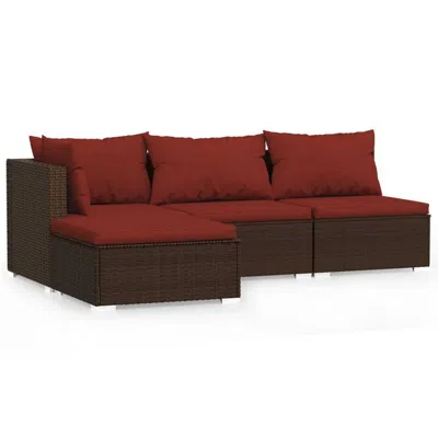 Hivvago Faye 4pc Outdoor Modular Sofa Set, Brown Poly Rattan And Red Polyester