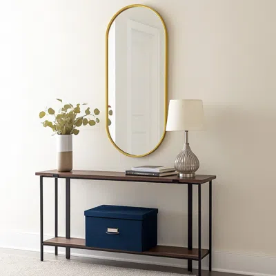 Hivvago Fenny Wall Mounted Mirror Decor, Oval Shape, 16 X 40, Gold Metal