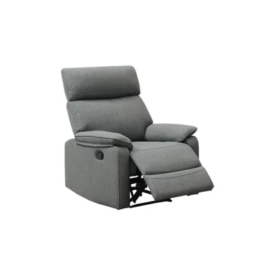 Hivvago Fery 35 Inch Manual Recliner Chair, Gray Burlap, Cushioned Seat, Solid Wood