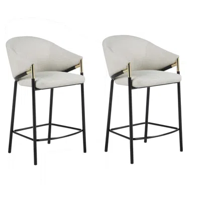 Hivvago Fil 27 Inch Counter Height Stools, Set Of 2, Padded Curved Back, Beige Linen In White