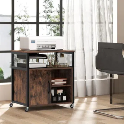 Hivvago File Cabinet On Wheels With Charging Station And Cable Management Hole-brown