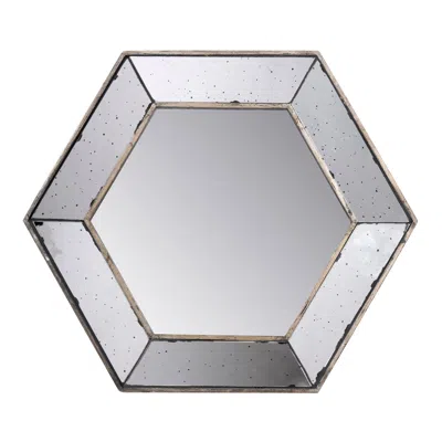 Hivvago Filo 21 Inch Wall Accent Mirror, Raised Tray Edges, Hexagonal Mirror Frame