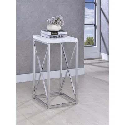 Hivvago Fine Looking Metal Accent Table, White And Silver In Metallic