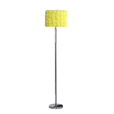 Hivvago Finn 63 Inch Glamorous Floor Lamp, Rose Accent Shade, 100w, Yellow, Silver