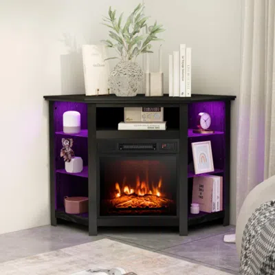 Hivvago Fireplace Corner Tv Stand With Led Lights And Smart App Control For 50 Inches Tv-black