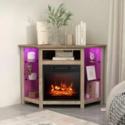 Hivvago Fireplace Corner Tv Stand With Led Lights And Smart App Control For 50 Inches Tv-gray