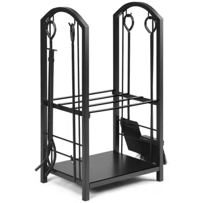 Hivvago Fireplace Log Rack With 4 Pieces Fireplace Tools-bronze In Black
