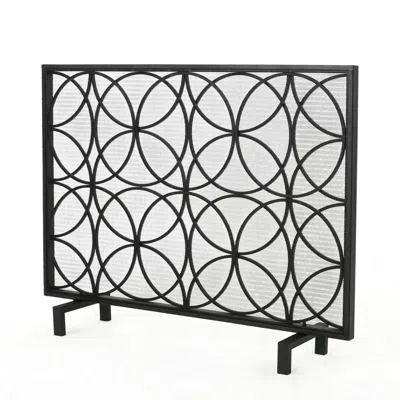 Hivvago Fireplace Screen, Overlapping Circles W Mesh, 41x31 Matte Black Frame