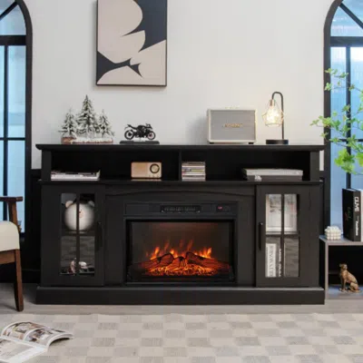 Hivvago Fireplace Tv Stand For Tvs Up To 65 Inch With Side Cabinets And Remote Control-black