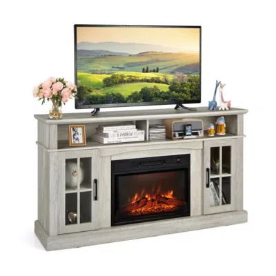 Hivvago Fireplace Tv Stand For Tvs Up To 65 Inch With Side Cabinets And Remote Control-gray In White