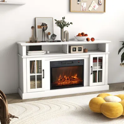 Hivvago Fireplace Tv Stand For Tvs Up To 65 Inch With Side Cabinets And Remote Control-white
