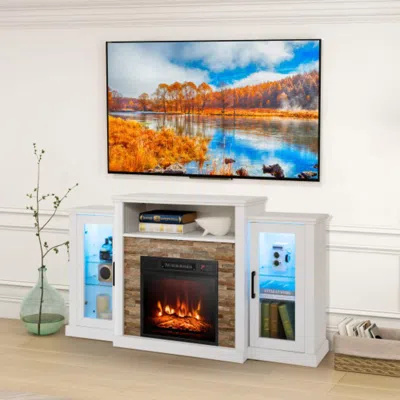 Hivvago Fireplaceâ Tv Stand With 16-color Led Lights For Tvs Up To 65 Inch-white