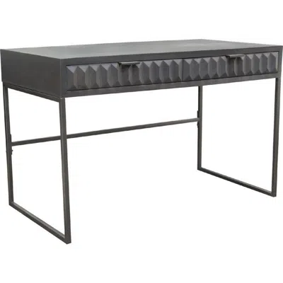 Hivvago Fiva 47 Inch 2 Drawer Desk, Embossed Geometric Patterns, Smoke Gray Wood