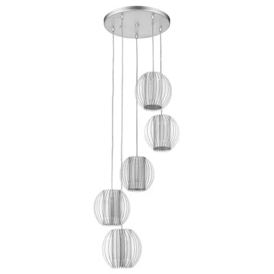 Hivvago Five Light Acrylic And Steel Shade Hanging Globe Light In White