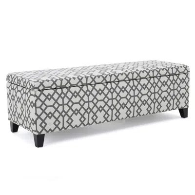Hivvago Flash Storage Ottoman Bench, Light Gray Geometric Print Fabric 51 Inch