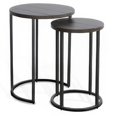 Hivvago Flint 2 Piece Nesting Table Set, Dark Brown Mahogany, Black Metal Base