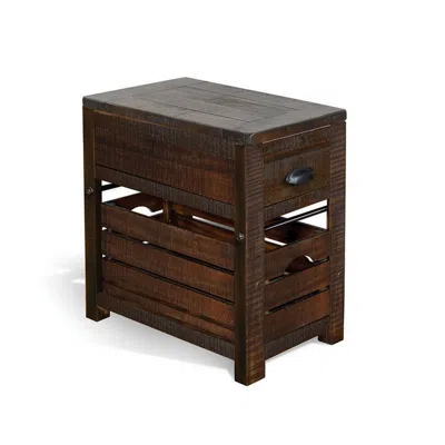 Hivvago Flint Accent Chairside Table, 1 Drawer, Crate, 26 Inch Dark Brown Wood