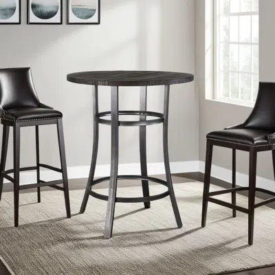 Hivvago Flint Bar Height Table Round 42 Inch, Dark Brown Mahogany Wood N Metal In Black