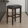 Hivvago Flint Barstool, Backless, Plush Black Vinyl Seat, Dark Brown Mahogany In Brown
