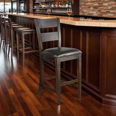 Hivvago Flint Barstool Chair, Ladderback, Black Vinyl, Dark Brown Mahogany