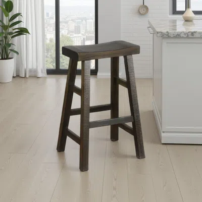 Hivvago Flint Barstool Set Of 2, Saddle Seat, Distressed Dark Brown Mahogany
