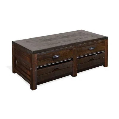 Hivvago Flint Coffee Table, 2 Drawers, Crates, Dark Brown Mahogany, 50 Inch
