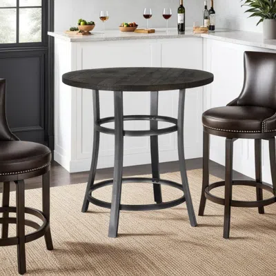 Hivvago Flint Counter Height Table Round 36 Inch, Dark Brown Mahogany W Metal