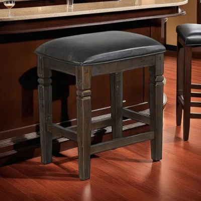Hivvago Flint Counter Stool, Black Faux Leather, Dark Brown Mahogany Wood