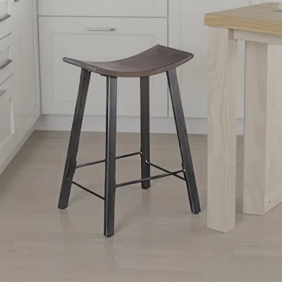 Hivvago Flint Counter Stool Set Of 2, Curved Dark Brown Mahogany, 24 Inch