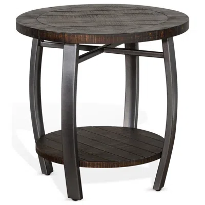 Hivvago Flint Side End Table W Shelf, Barrel Shape, 24 Inch Dark Brown Round In Gray