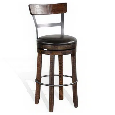HIVVAGO FLINT SWIVEL BARSTOOL CHAIR SET OF 2, BLACK FAUX LEATHER, DARK BROWN