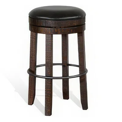Hivvago Flint Swivel Barstool Set Of 2, Black Faux Leather, Dark Brown Wood