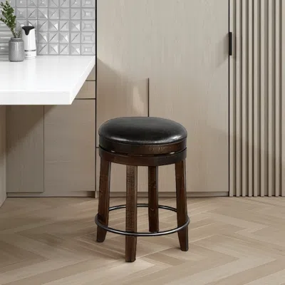 Hivvago Flint Swivel Counter Stool Set Of 2, Black Faux Leather, Dark Brown