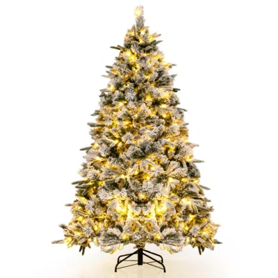 Hivvago Flocked Christmas Tree With 250 Warm White Led Lights And 752 Mixed Branch Tips-7 Ft In Multi