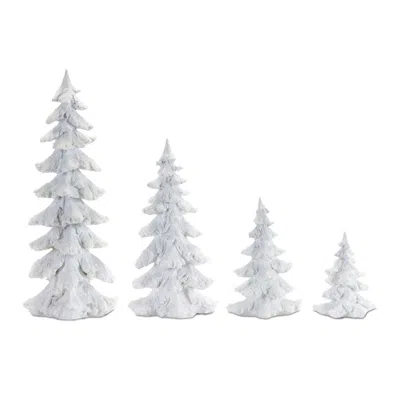 Hivvago Flocked White Pine Tree With Carved Design (set Of 4)