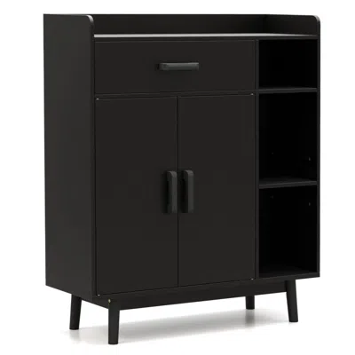 Hivvago Floor Storage Cabinet Free Standing Cupboard Chest With 1 Drawer In Black