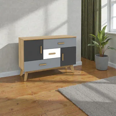 Hivvago Floor Storage Cabinet With 2 Doors And 3 Convenient Drawers In Gray