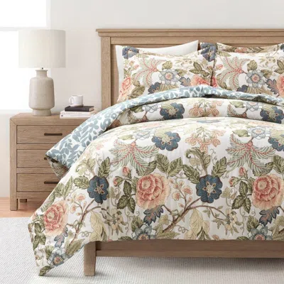 Hivvago Floral Country Cottage Blue Green Coral Beige 3 Piece Comforter Set In Multi
