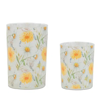 Hivvago Floral Print Votive Candle Holder (set Of 2) In White