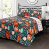 Hivvago Floral Red Poppy Navy Teal Lightweight 3 Piece Cotton Quilt Set