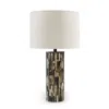 Hivvago Foer 27 Inch Table Lamp, Cream Drum Fabric Shade, Black Brown Resin Base In Brown