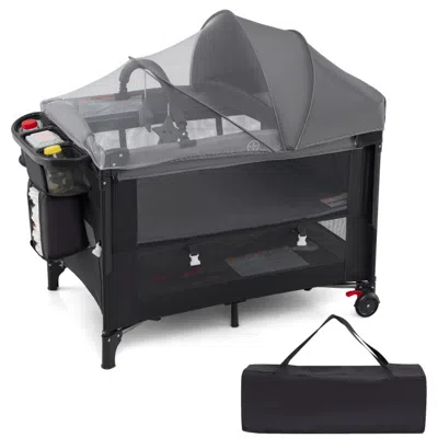 Hivvago Foldable Baby Bassinet With 4 Adjustable Heights Changing Table And Mattress
