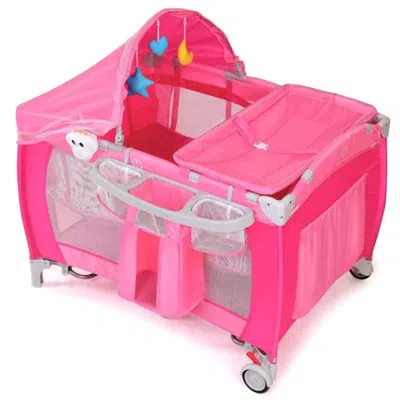 Hivvago Foldable Baby Crib Playpen With Mosquito Net And Bag-pink