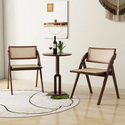Hivvago Foldable Dining Chairs Set Of 2 With Woven Rattan Backrest-brown