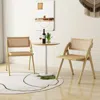 Hivvago Foldable Dining Chairs Set Of 2 With Woven Rattan Backrest-natural