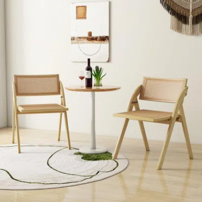 Hivvago Foldable Dining Chairs Set Of 2 With Woven Rattan Backrest-natural In Neutral