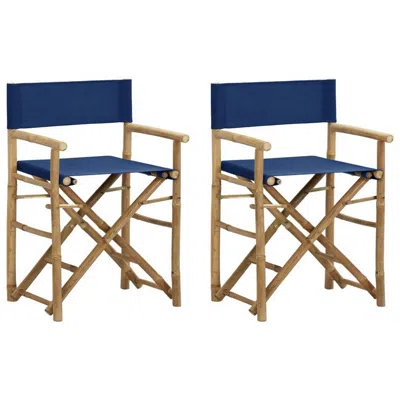 Hivvago Foldable Directors Chair Set Of 2, Accent Bamboo Frame, Blue Polyester