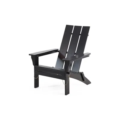 Hivvago Foldable Outdoor Adirondack Chair, Rustic Black Steel And Acacia Wood